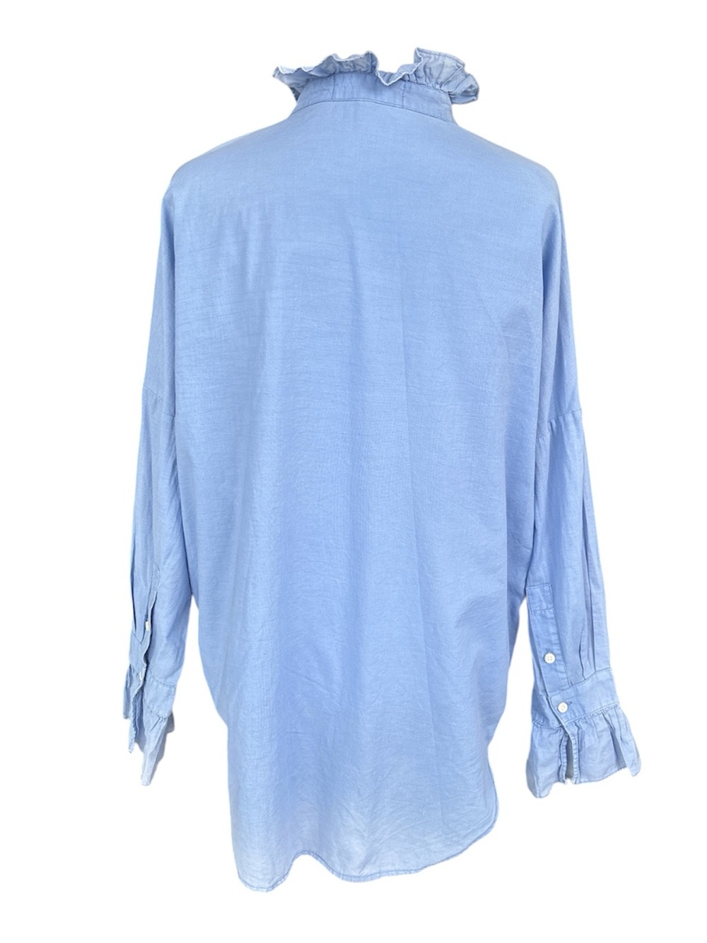 Alex Mill Blake Ruffle Shirt In Cotton Voile In Coastal Blue S - Picture 4 of 11